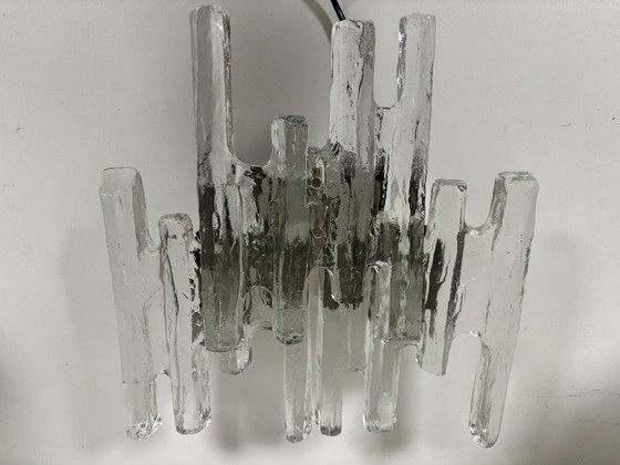 Image 1 of Gran lámpara de pared J.T. Kalmar 'PAN' en cristal hielo y níquel, años 70