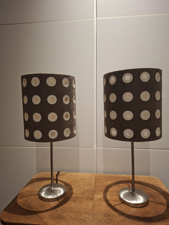 Vintage Table lamps 2x with 70s look Van de Heg, Metal, Textile, Beige (photo 7 of 8)