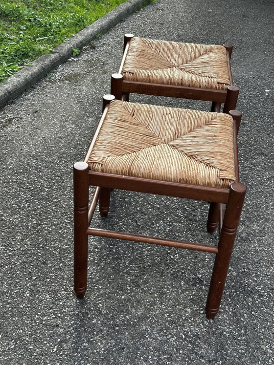 Pair of 50s Stools in Wood with Straw Seat (photo 5 of 9)