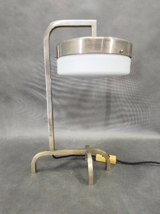 Image 1 of Rare Bauhaus Nickel Table Lamp with Glass Diffuser, 1930s