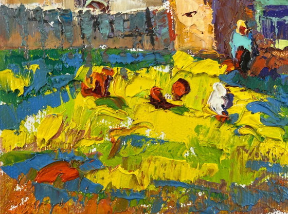 Image 1 of Original Oil Painting Evening Village Landscape Returning home