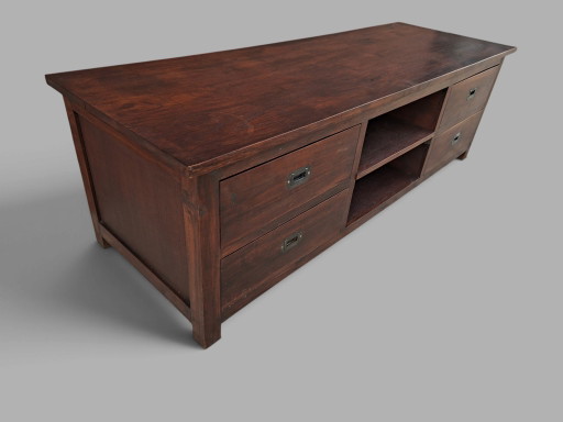 Colonial teak TV furniture wall unit, light to age-related signs of wear, dimensions: 160x55cm and 150cm.