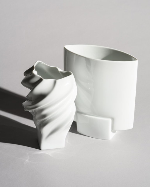 Rosenthal Porcelain Vase Duo “Debut” by Michael Boehm & “Squall” by Cédric Ragot