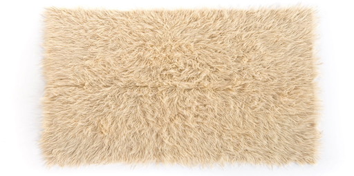 Minimalist Vintage Turkish Tulu Rug – Soft Cream High-Pile Wool Shaggy Carpet 238 x 144 cm