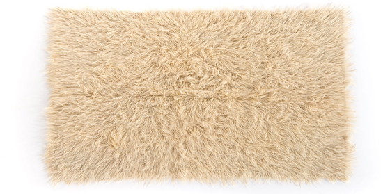 Image 1 of Minimalist Vintage Turkish Tulu Rug – Soft Cream High-Pile Wool Shaggy Carpet 238 x 144 cm