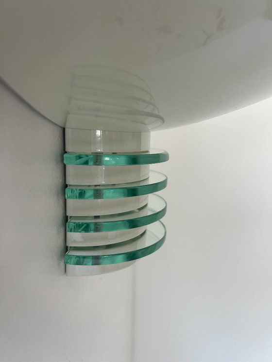 Image 1 of Coppia di applique postmoderniste, metallo bianco e vetro, Francia 1980