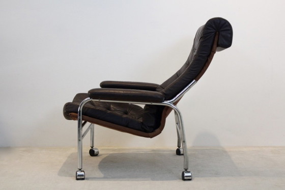 Pair of Noboru Nakamura ‘Bore’ Leather Lounge Chairs, Ikea, Adjustable recliner chair, Chrome (photo 7 of 14)