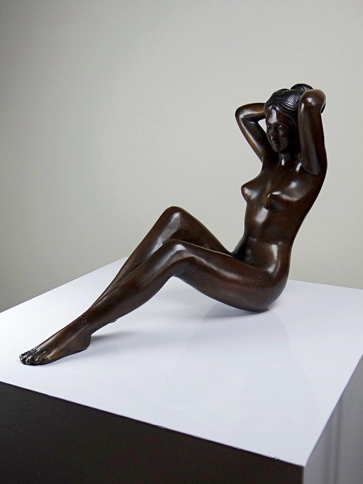 Grande statuette femme nue, Vénus en bronze de charme vintageé