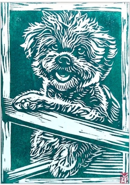Linocut Shih Tzu Print A4 