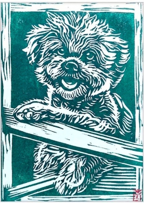 Image 1 of Linocut Shih Tzu Print A4 