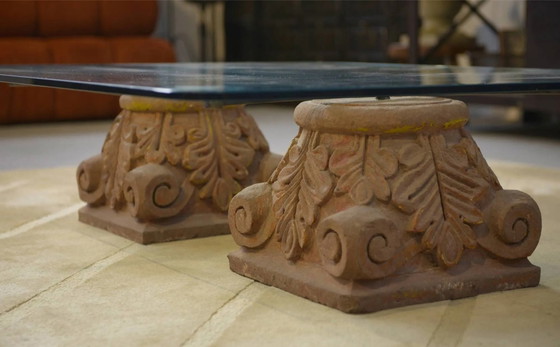 1960s stone and glass pedestal coffee table – Crystal, Vintage (photo 3 of 7)