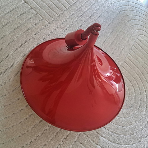 Vintage Rode Trekpendel Jaren 70 | Semi Style | Space Age Ø 46 cm – Hanglampen, Metal, Plastic (photo 11 of 12)