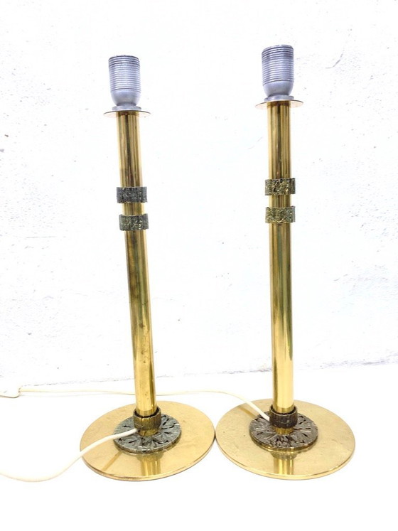 Image 1 of 2 brass table lamps from the 1970s, brutalist design
