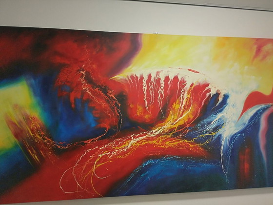 Grande Quadro Moderno "Waves Of Fire" (240 x 120 cm!!) – Dipinti e disegni, Tela (photo 4 of 5)