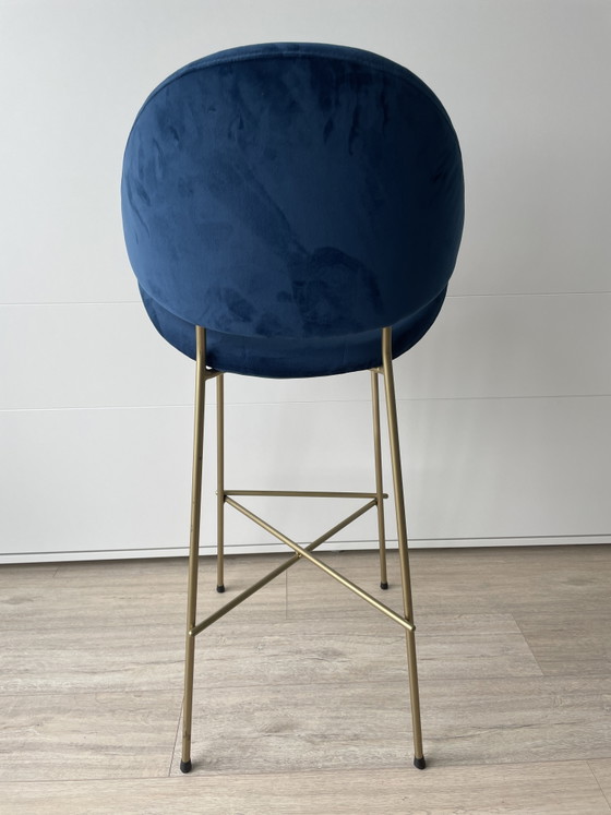 Image 1 of 2x IKER CHERI Bar Trend High Barhocker - Marineblauer Samt