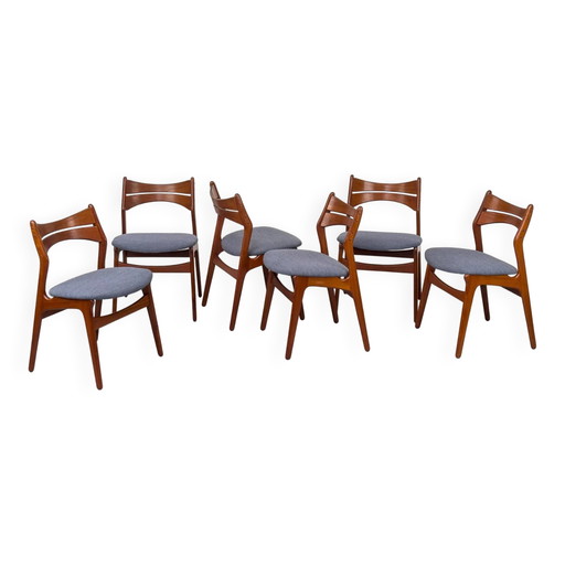 6 Deense Teak Eetkamerstoelen van Erik Buch voor Chr. Christensens, jaren 60