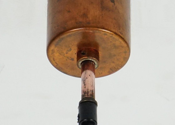 Image 1 of Lámpara colgante moderna de mediados de siglo en cobre flameado y vidrio azul, década de 1960