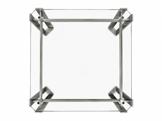 Table basse brutaliste / métal verre / années 80 / lourde – Livres d'art, Metal, Glass (photo 6 of 7)