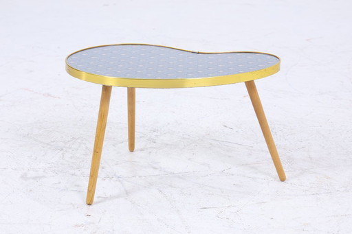 Vintage kidney-shaped table with peacock pattern | Mid - Century flower table | side tables blue 60s #07-29