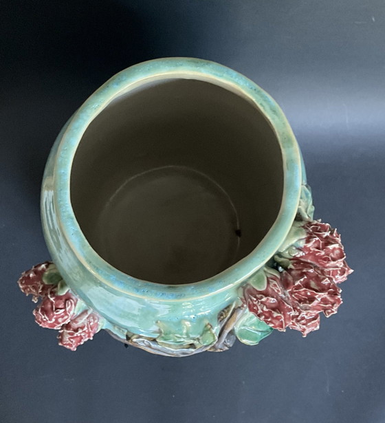 Image 1 of Vase en céramique turquoise à relief floral Athezza