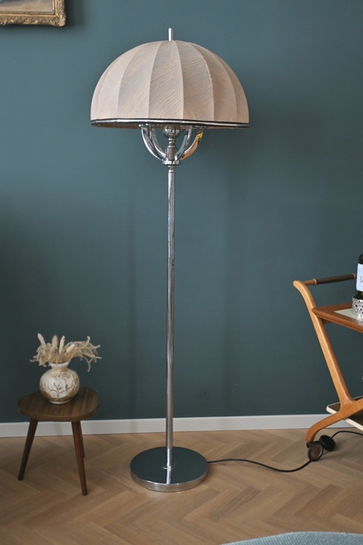 Floor lamp 1970s with chrome base and umbrella shape shade