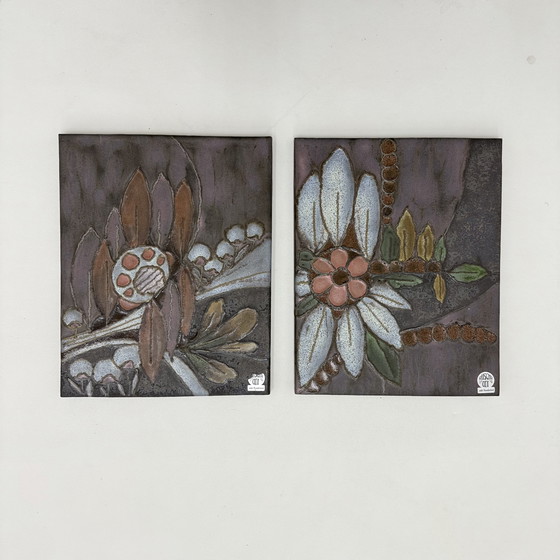 Image 1 of Plaques murales florales en céramique Rusha Handarbeit, 1970