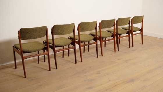 Image 1 of 6 x eetkamerstoelen | Erik Buch | Model 49 | Teak | Opnieuw gestoffeerd