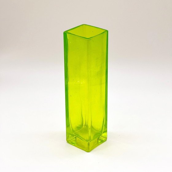 Image 1 of Vierkante groene Murano glazen vaas, 1960