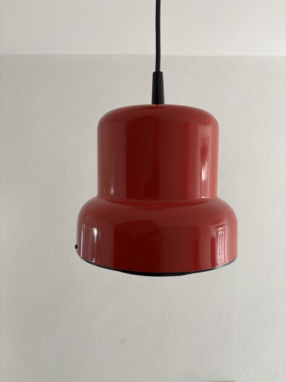 Image 1 of Small Red Metal Poker Pendant Lamp by Jo Hammerborg for Fog and Mørup, Denmark, 1970s