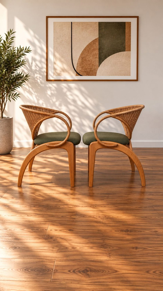 Tavolo e sedie LUBKE vintage design scandinavo – Lübke, Set da pranzo, Rattan, Tessile (photo 9 of 10)