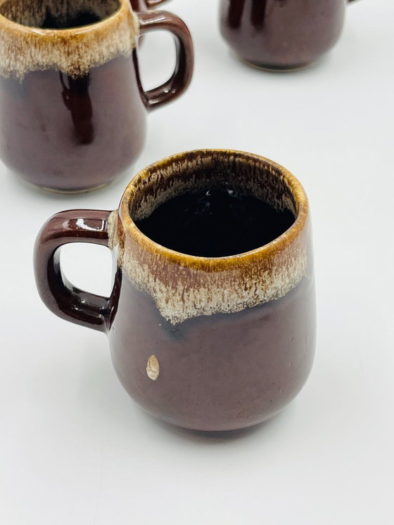 Set van 4 gevlamde steengoed kopjes, Servies, Keramiek, Bruin (foto 9 van 9)