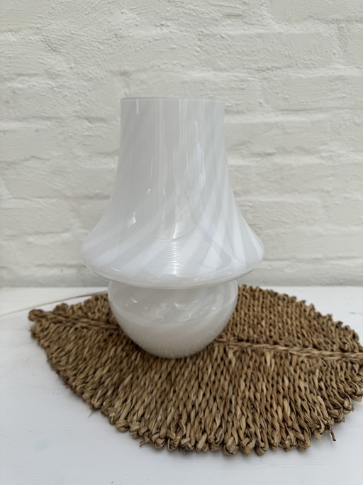 Vintage Murano 'Mushroom' Table Lamp – White Swirl Glass – 1970s