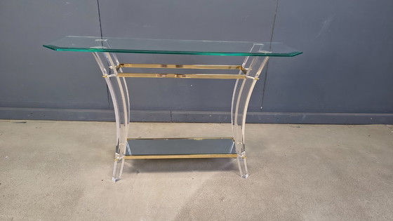 Image 1 of Konsolentisch aus Messing und Acrylglas, 1970er Jahre