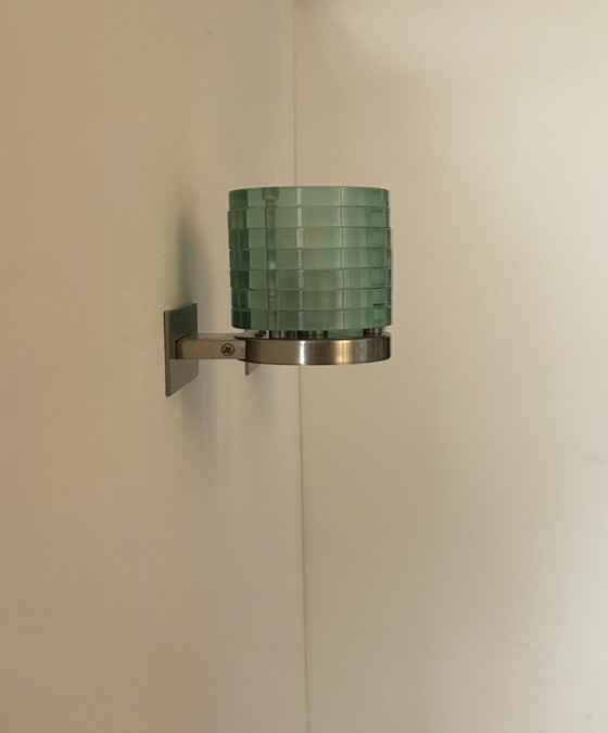 Image 1 of Coppia di lampade da parete vintage postmoderne, in vetro e metallo, Belgio, 1990