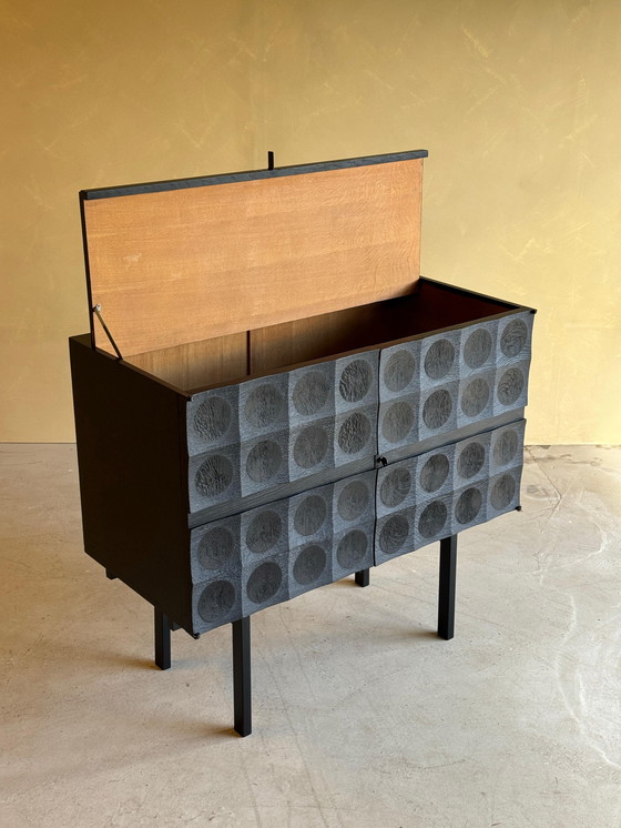 Image 1 of Brutalist Bar Cabinet in Black Stained Oak by J. Batenburg for MI Belgium