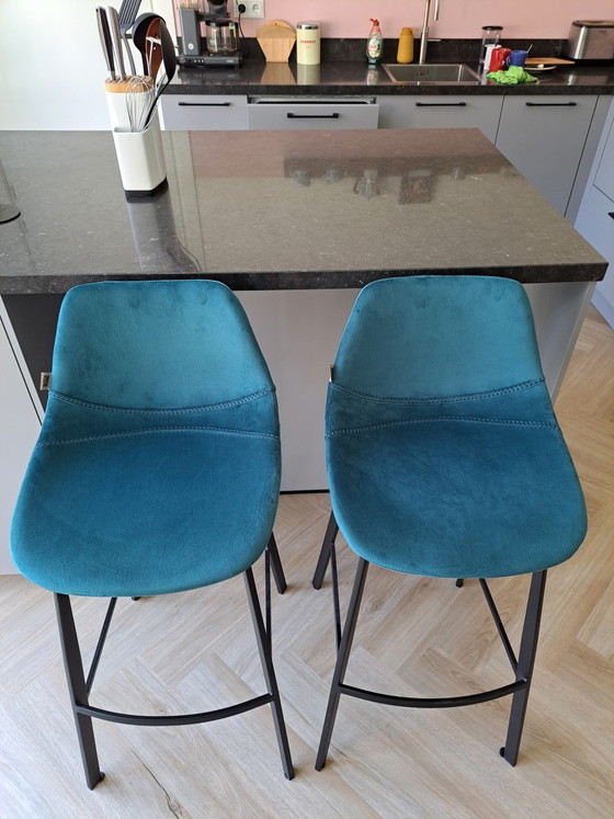 Dutch Bone Velvet Barstools Blue (3) – Metal (photo 3 of 10)