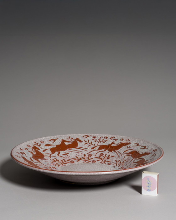 Image 1 of Paulamaria Walter Karlsruher Majolika Grand bol en céramique avec relief de cheval