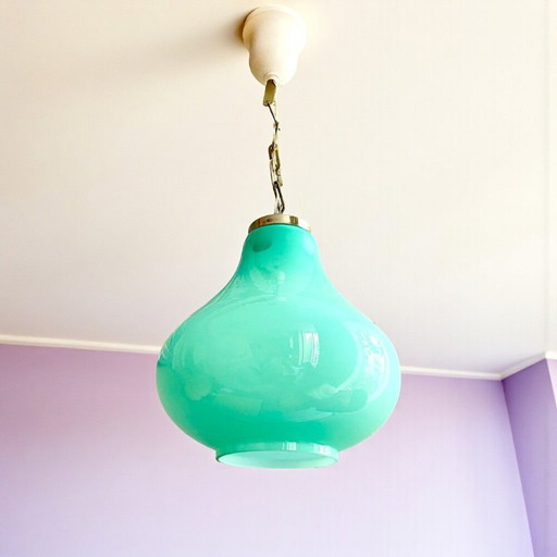 Mid-Century Turquoise Opaline Glass Hanging Light