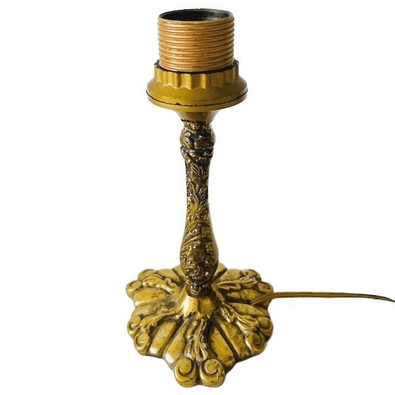 Image 1 of Antique Art Nouveau table lamp with brass, gold-gray lampshade, 1910s