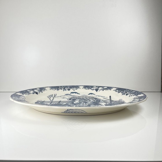 Image 1 of Grande piatto ovale vintage in terracotta blu con decoro a forma di tacchino