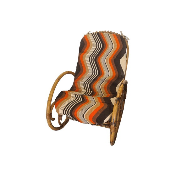 Image 1 of Sedia a dondolo vintage in rattan con cuscino, anni &#39;60