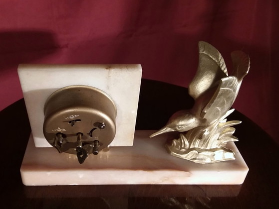 Bayard Mid Century Alarm Clock with the Kingfisher. – Sculpture, Marble, Iron (photo 3 of 6)