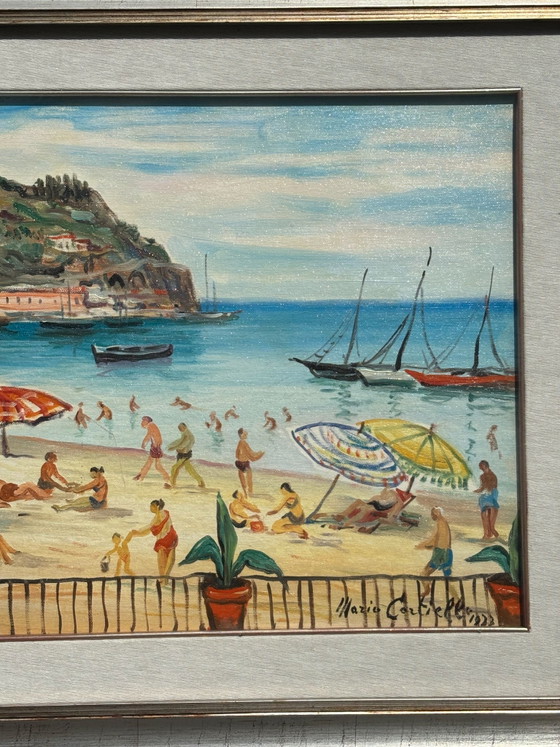 Oil Painting on Canvas 'At the Beach' by Mario Cortiello, 1960s – Paintings & Drawings (photo 3 of 12)