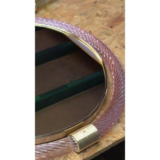 Image 1 of Ronde Torchon-Torciglione Murano glazen spiegel in barokke stijl uit het midden van de eeuw