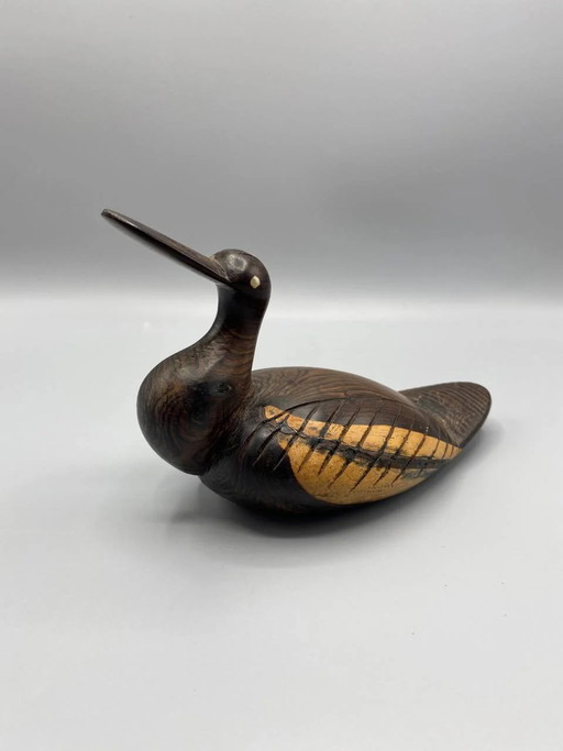 Sculpture d'oiseau aquatique en bois sculpté, art populaire – beeldhouwkunst, Wood, Rustic