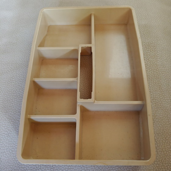 Image 1 of Scatola organizer vintage DBP Plastics Antwerp – contenitore portaoggetti marrone fumé, design belga anni '70