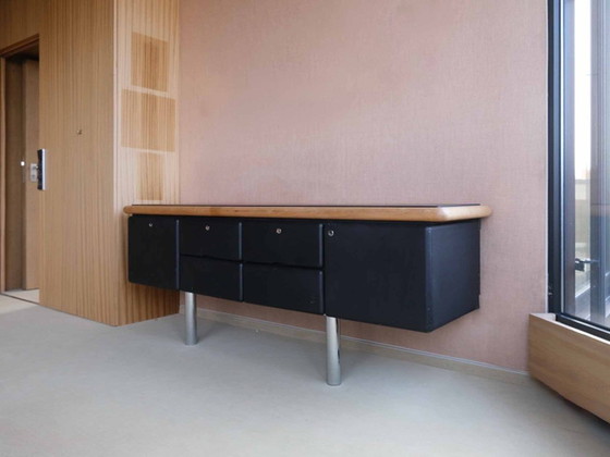 Image 1 of Black Warren Platner for Knoll Sideboard in Black Leather and Oak, Designed in 1973