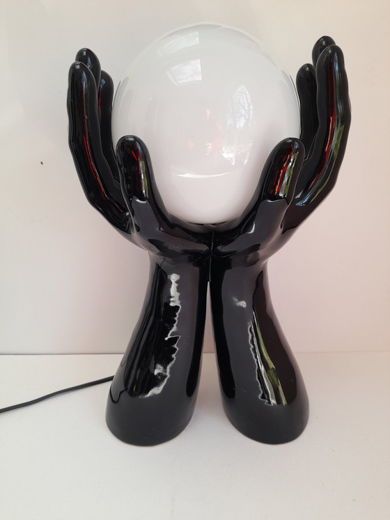 Image 1 of Große schwarze Keramik-Handlampe, 1970er Jahre