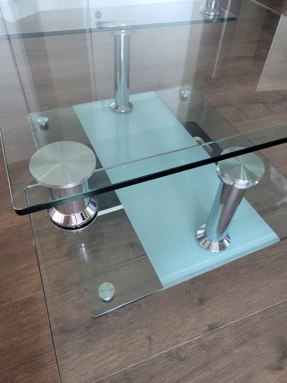 Extraordinaria mesa de centro de cristal extensible de 80 a 155 cm. – Mesas de centro, Glass, Metal (photo 3 of 10)