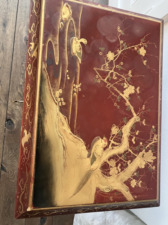 Antique Asian Side Table Red Lacquer Chinoiserie Decorations – Wood (photo 10 of 15)